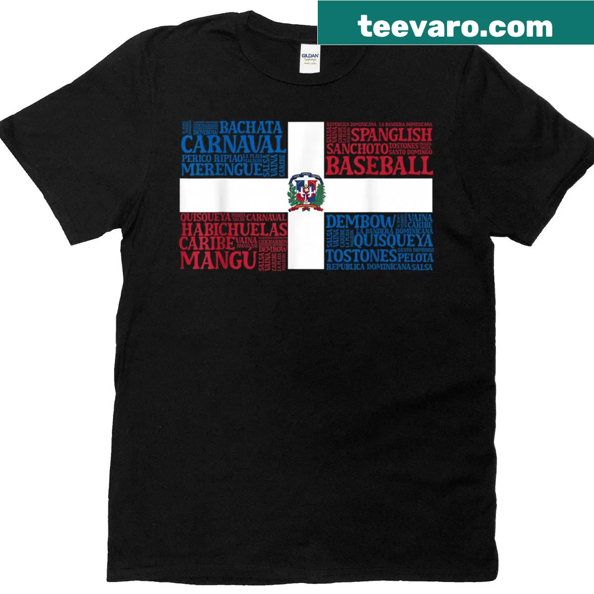 Word cloud T-shirt representing Dominican Republic culture. — on a men's t-shirt
