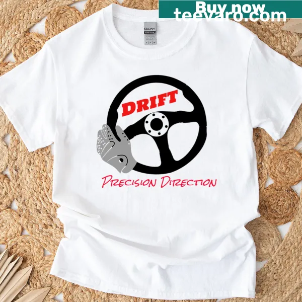 Dynamic drift car graphic on a casual t-shirt.