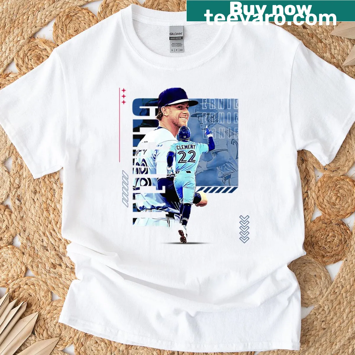 Illustrated T-shirt featuring a baseball player in action — on a men's t-shirt