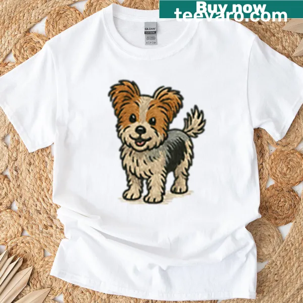 Embroidered design of a Biewer Yorkie Terrier on T-shirt