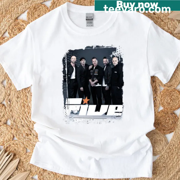 Stylish graphic design for Five Band Tour 2025 on a t-shirt.