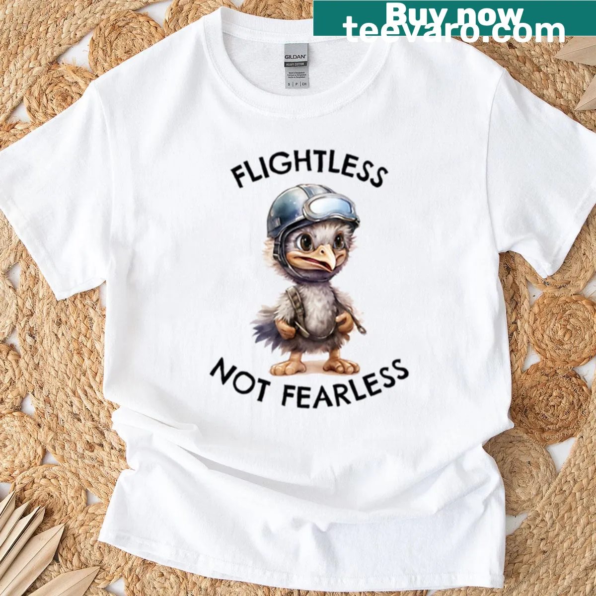Edgy illustrated T-shirt featuring a brave ostrich with a bold message — on a men's t-shirt