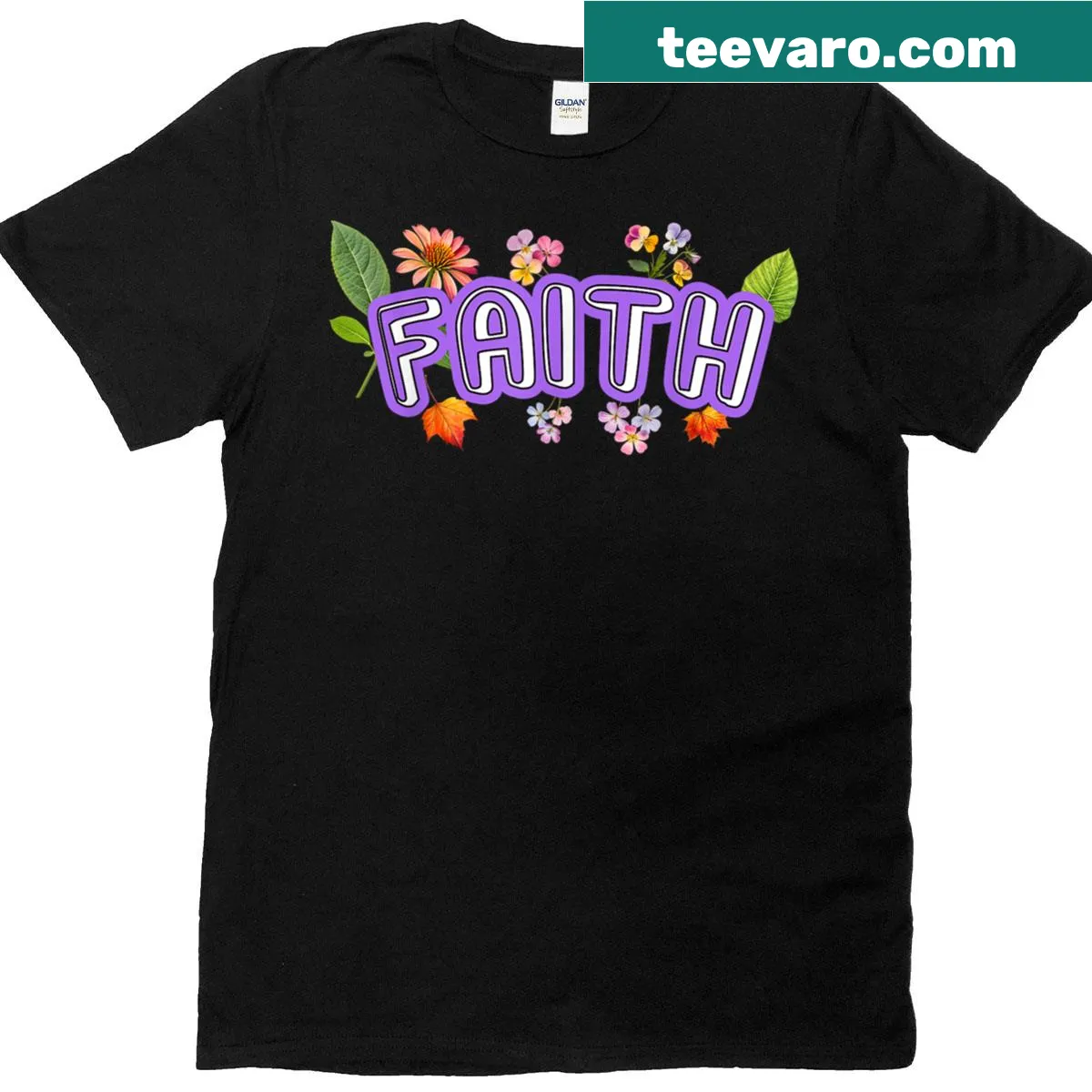 T-shirt with floral artwork featuring positive Christian words — on a men's t-shirt