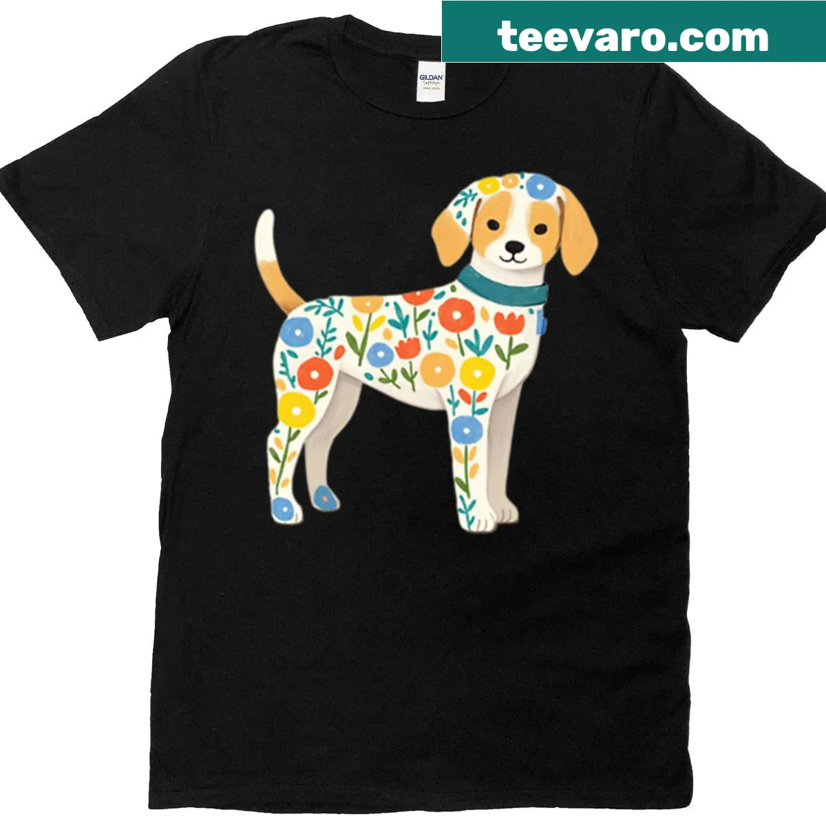 Floral pattern dog illustration on a casual t-shirt — on a men's t-shirt