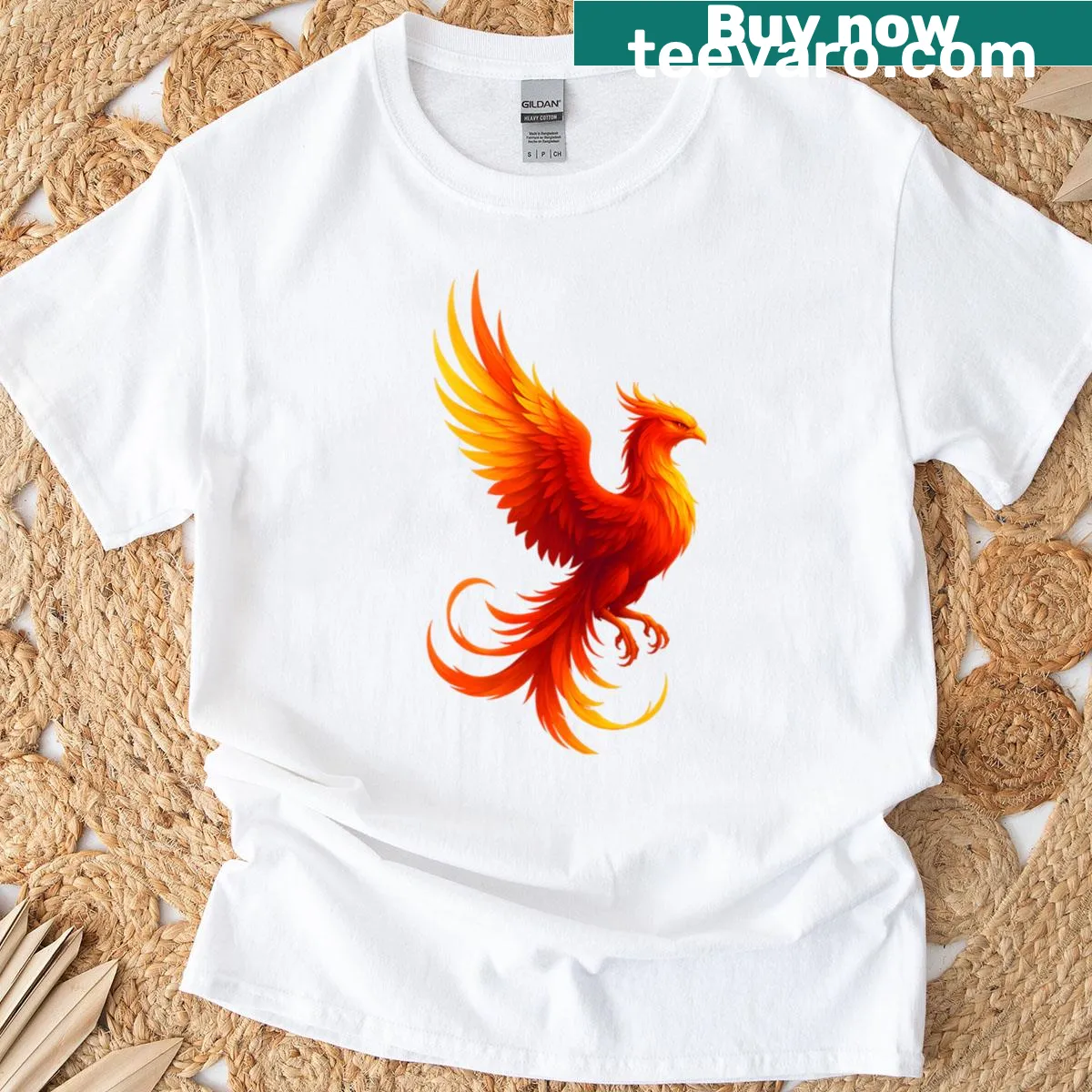 Illustration T-shirt featuring a flying phoenix design — on a men's t-shirt