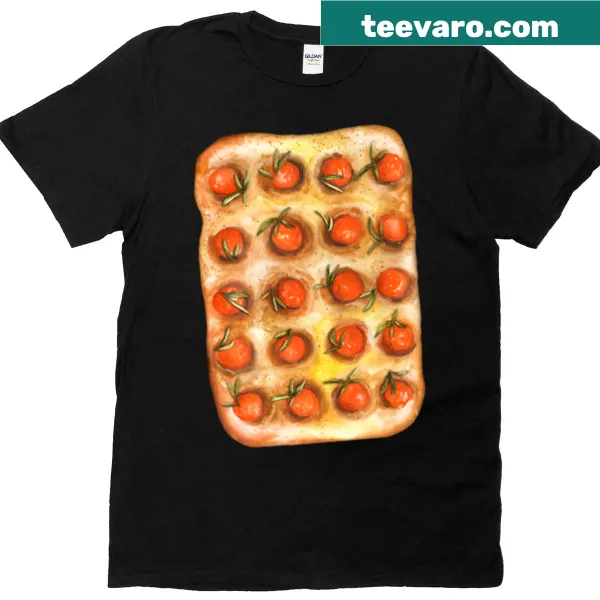 Illustrated focaccia with rosemary and tomatoes T-shirt