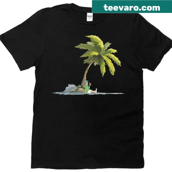Cartoon t-shirt featuring a fun guy relaxing on a beach