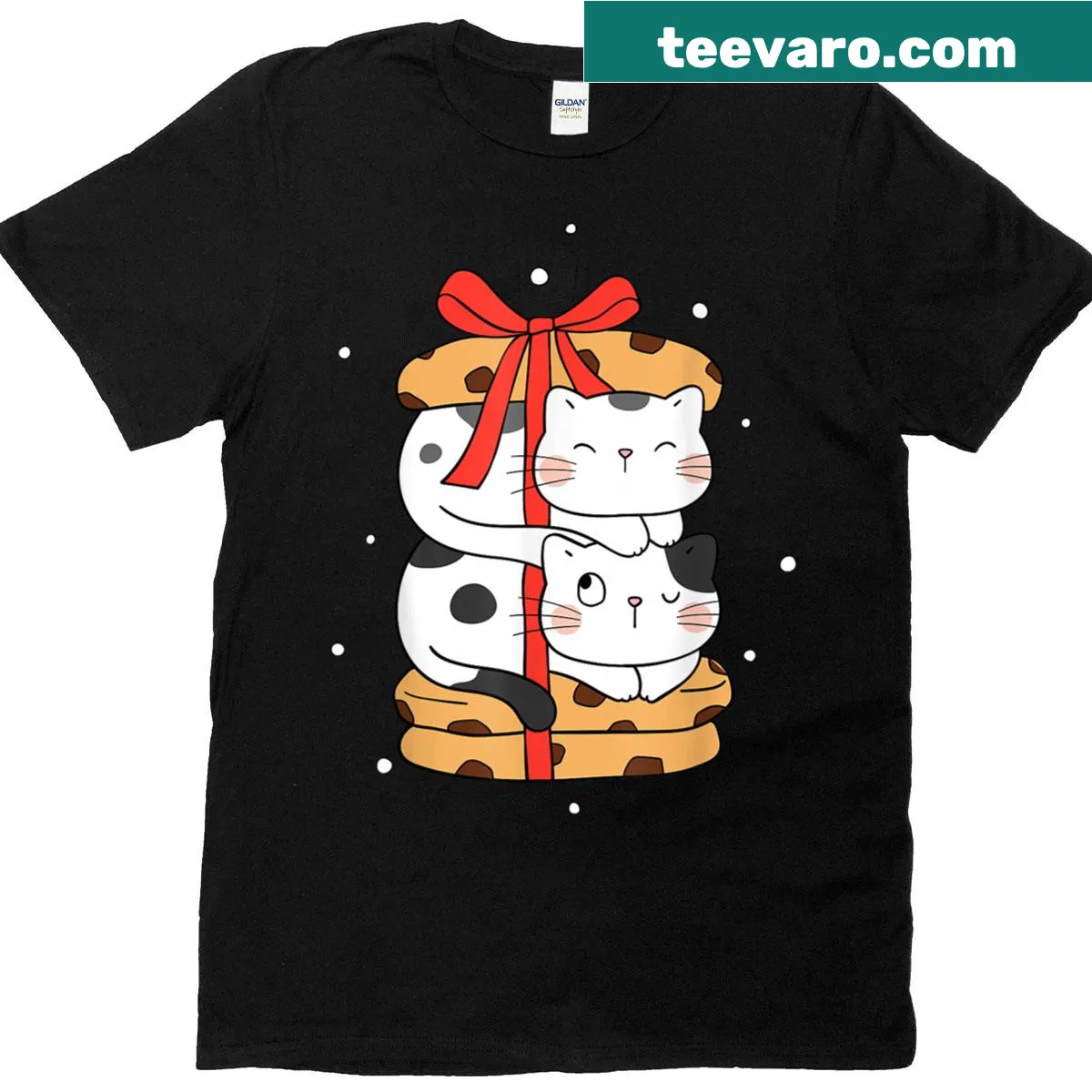 Funny T-shirt featuring cats and cookie designs in a playful graphic. — on a men's t-shirt