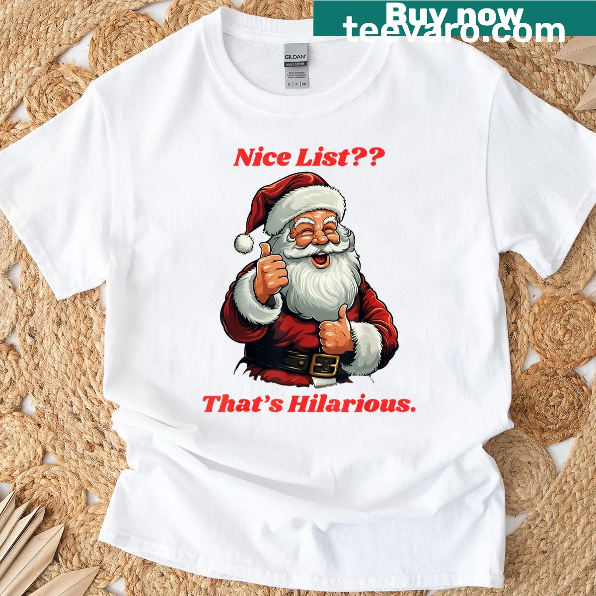 Humorous Santa Claus graphic with text on a Christmas t-shirt. — on a men's t-shirt