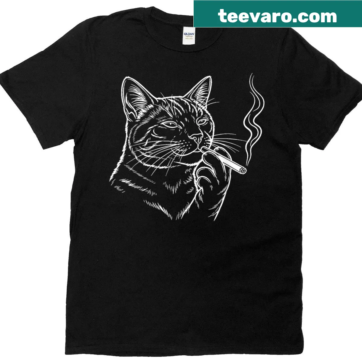 Funny cat lover T-shirt featuring a smoking cat meme graphic. — on a men's t-shirt