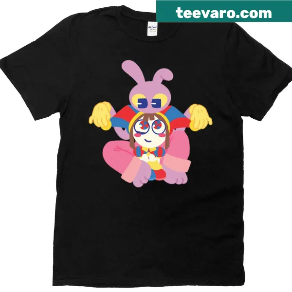 T-shirt featuring characters Pomni and Jax from The Amazing Digital Circus
