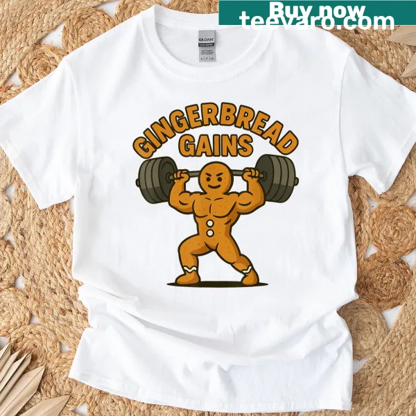 Funny cartoon gingerbread character on a Christmas T-shirt