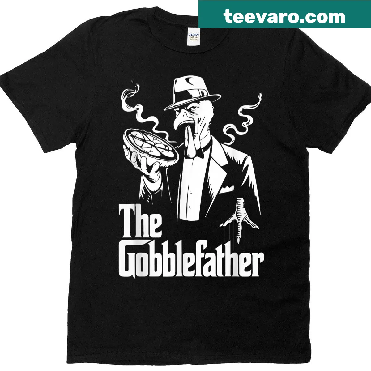 Funny Thanksgiving T-shirt with Gobblefather turkey illustration — on a men's t-shirt