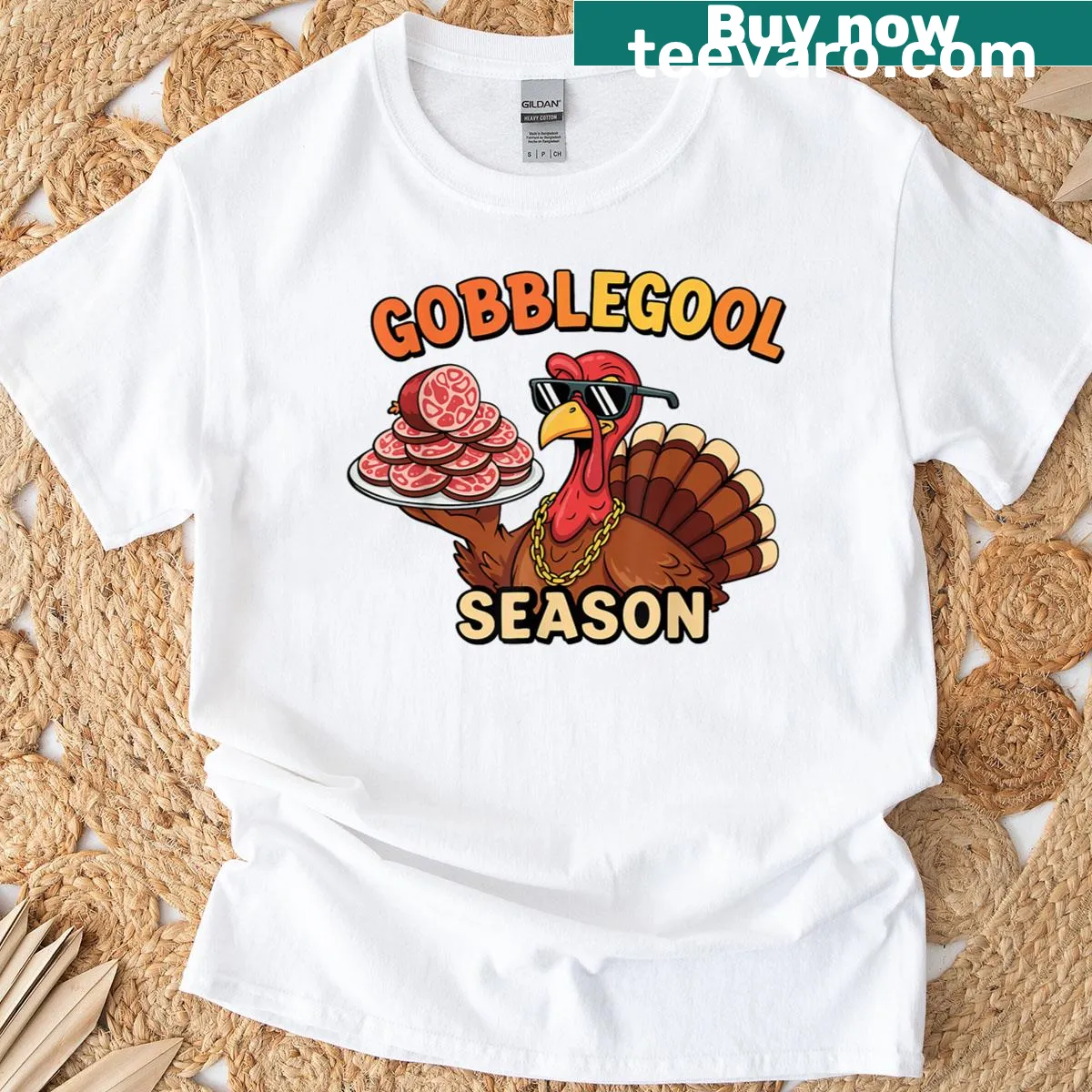 Funny Thanksgiving t-shirt with Gobblegool text design — on a men's t-shirt