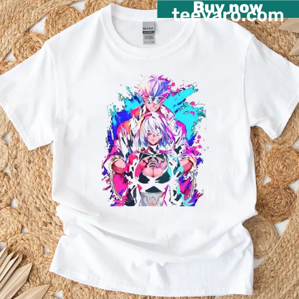 Anime-themed T-shirt featuring Gojo and 2B from Automata