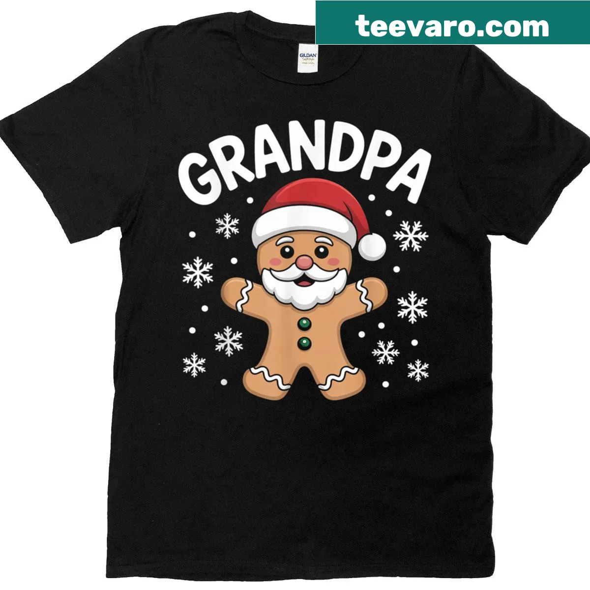 Funny Christmas t-shirt featuring cheerful gingerbread men for grandpas — on a men's t-shirt