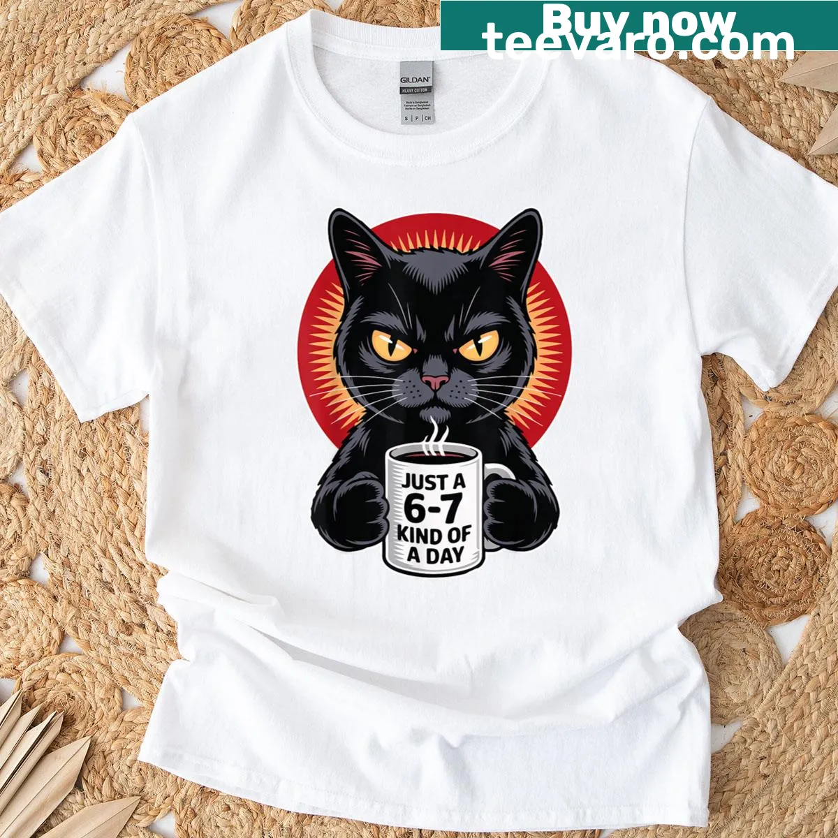 Funny T-shirt featuring a grumpy cat meme design — on a men's t-shirt