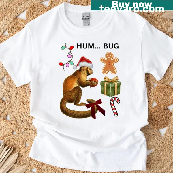 Grumpy cartoon monkey in Christmas attire on t-shirt