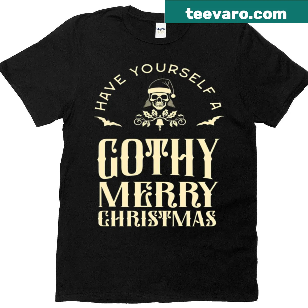 Gothic holiday T-shirt with edgy Christmas typography — on a men's t-shirt