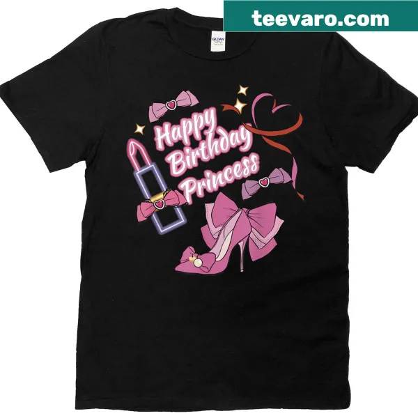 Cute birthday design with a pink bow, lipstick, and heels for kids