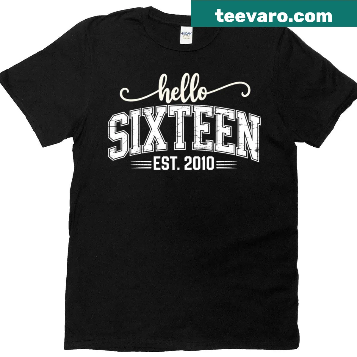 16th birthday t-shirt with 'Hello Sixteen' and established date — on a men's t-shirt