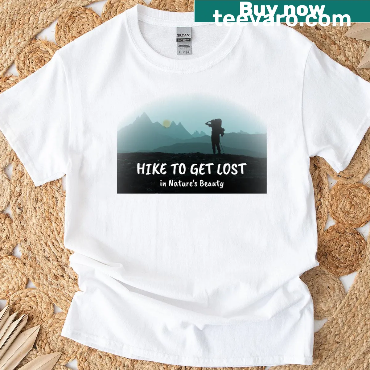 Nature lover hiking shirt with inspirational text — on a men's t-shirt