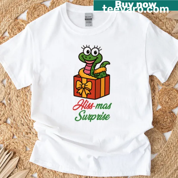 Playful snake graphic t-shirt with Christmas theme