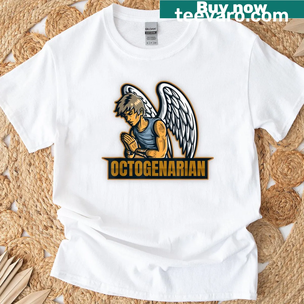 Holy Angel 80th Birthday t-shirt for octogenarians — on a men's t-shirt