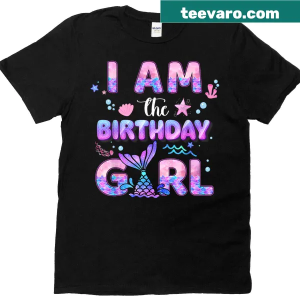 Cute mermaid birthday girl t-shirt with tie-dye pattern
