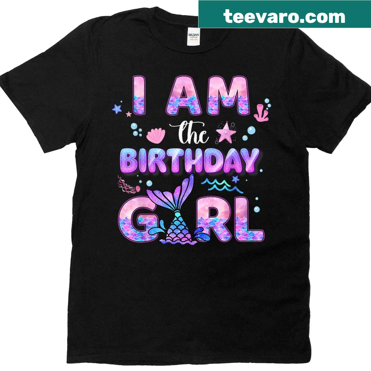 Cute mermaid birthday girl t-shirt with tie-dye pattern — on a men's t-shirt