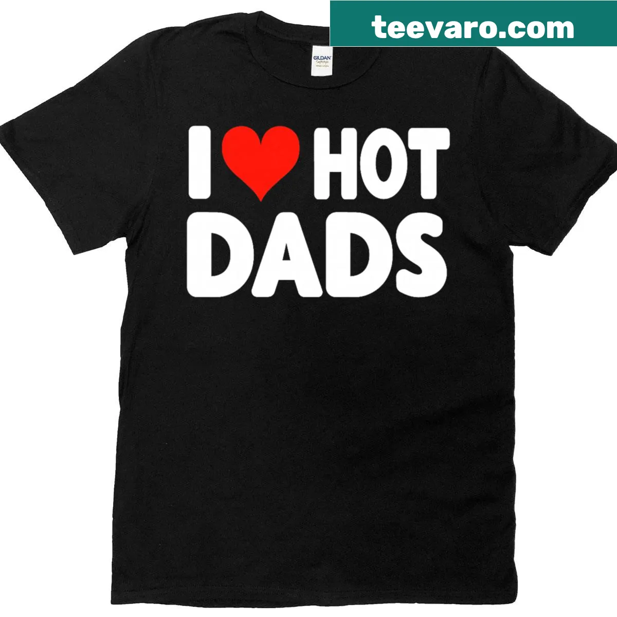Cute T-shirt with heart design and text 'I Love Hot Dads' — on a men's t-shirt