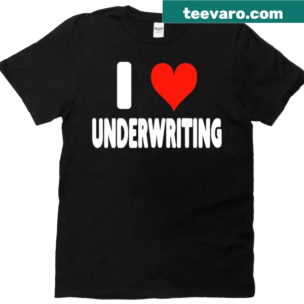 Heart graphic with underwriting elements on a mortgage-themed t-shirt