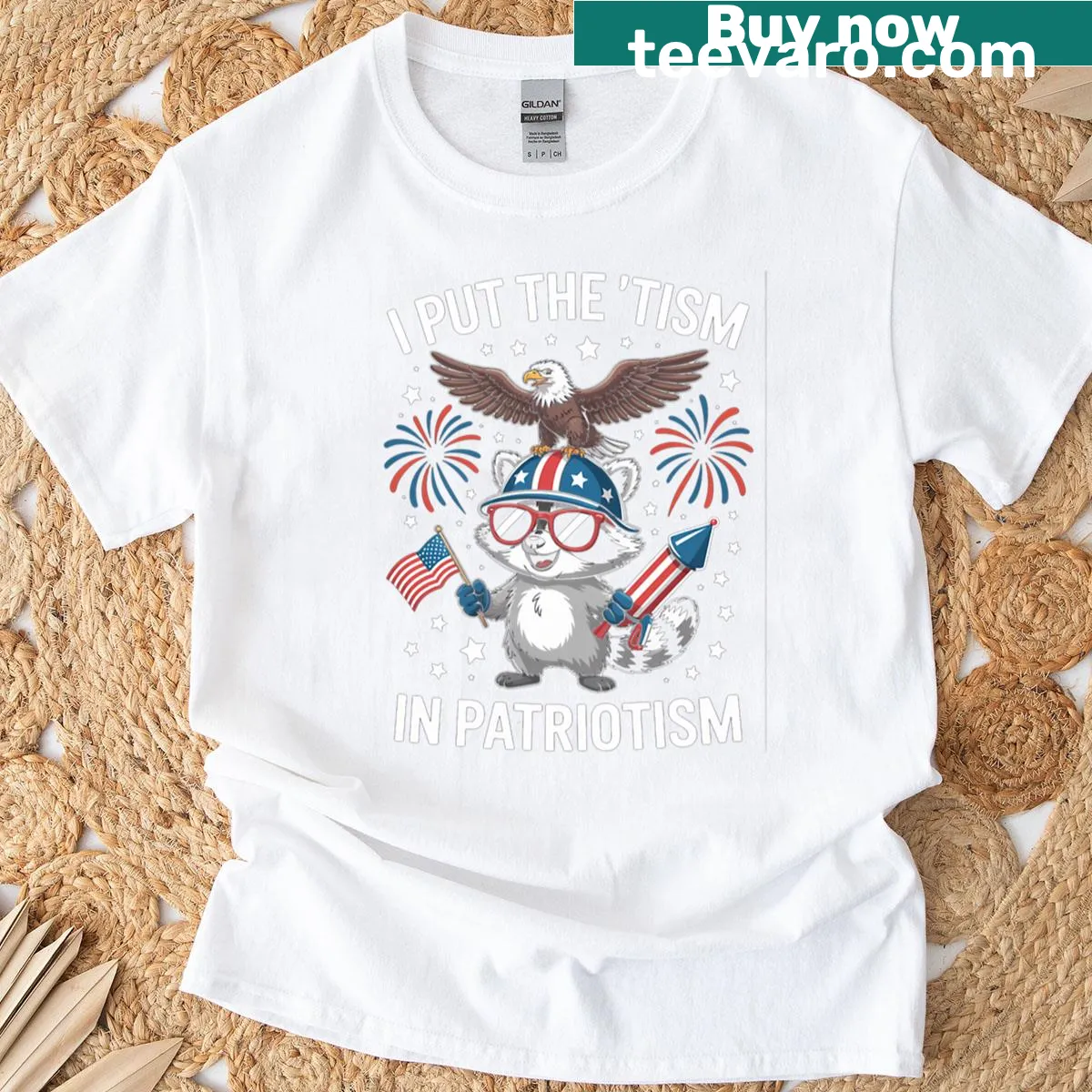 Funny patriotic t-shirt with eagle design and witty text — on a men's t-shirt