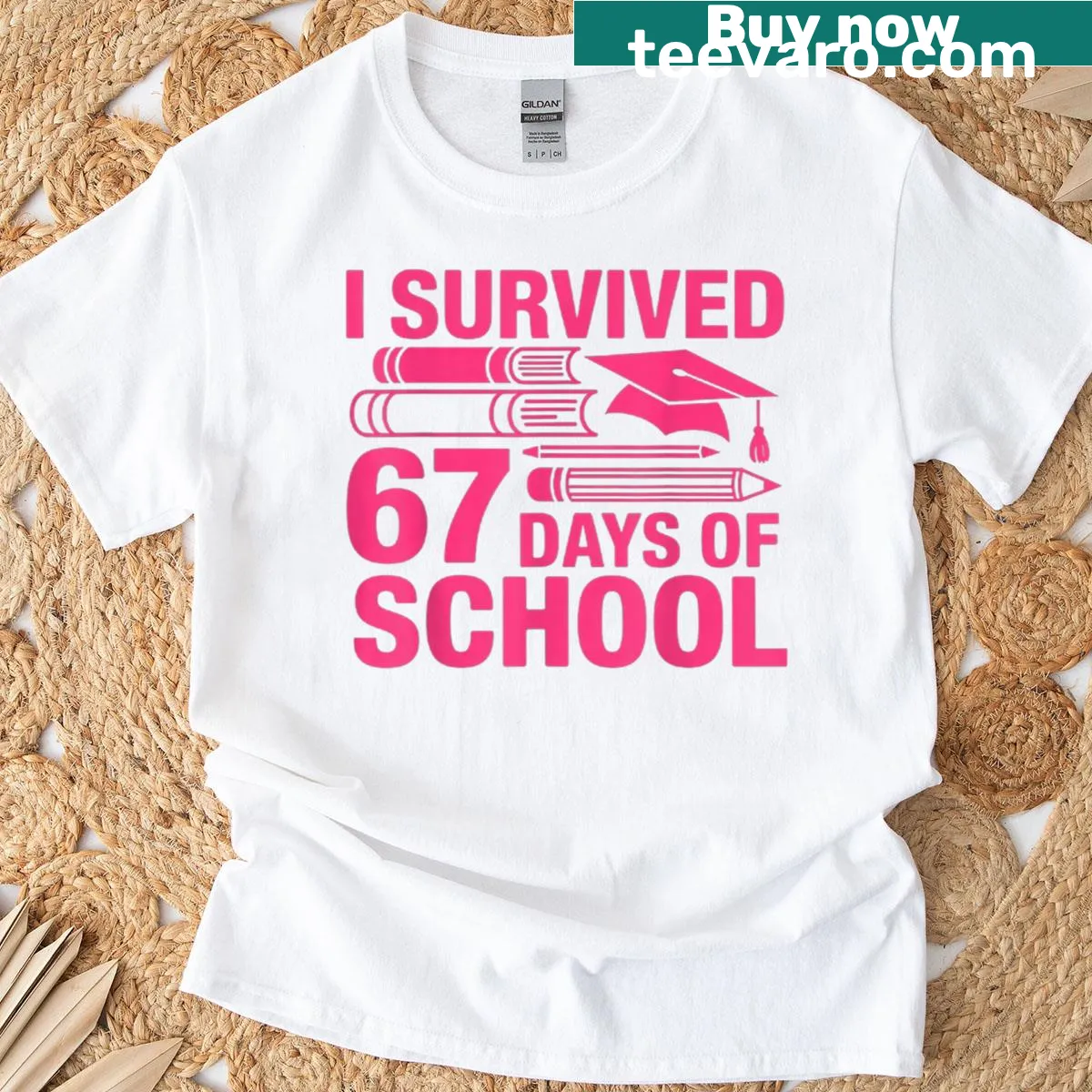Funny shirt stating 'I Survived 6 7 Days Of School' — on a men's t-shirt
