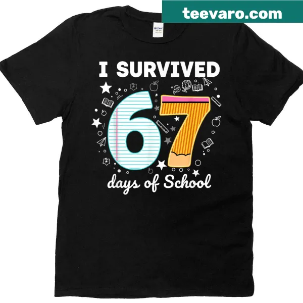 Funny school survival-themed T-shirt with playful text design