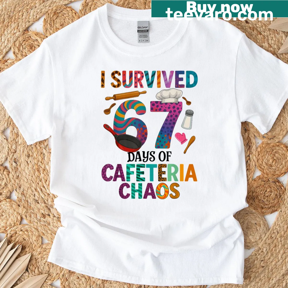 Cafeteria chaos humor t-shirt with bold text — on a men's t-shirt