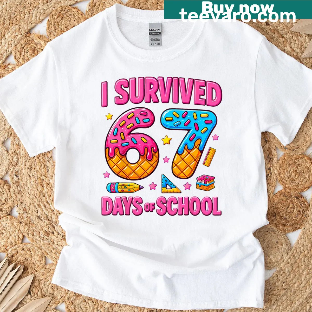 Funny T-shirt stating I Survived 67 Days Of School — on a men's t-shirt