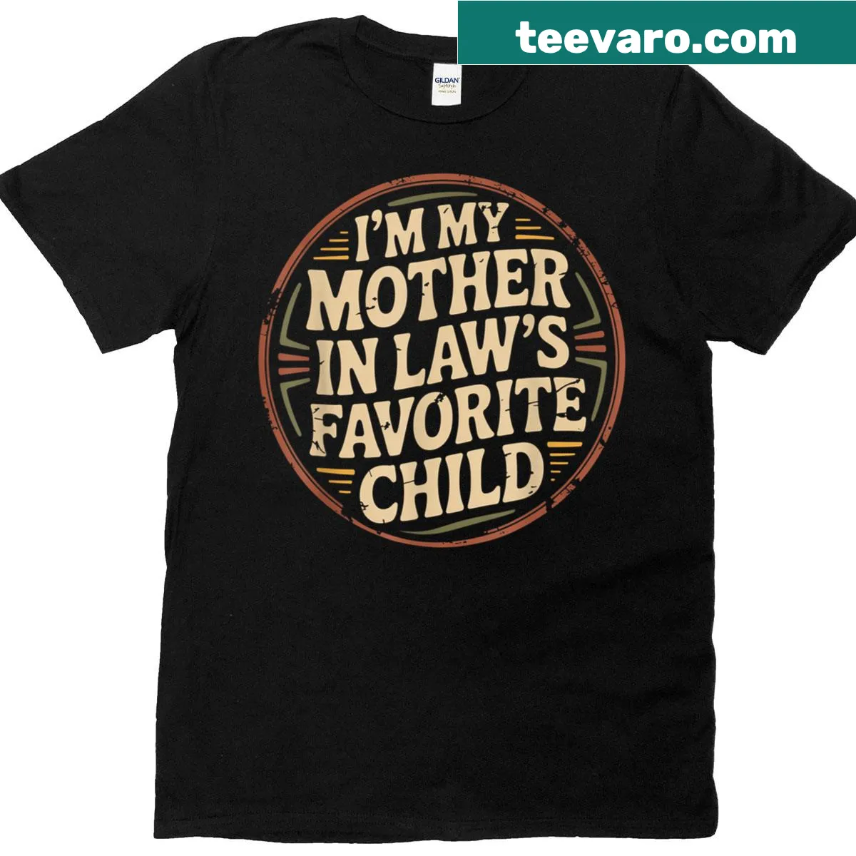 Funny T-shirt stating 'I'm My Mother In Law's Favorite Child' — on a men's t-shirt