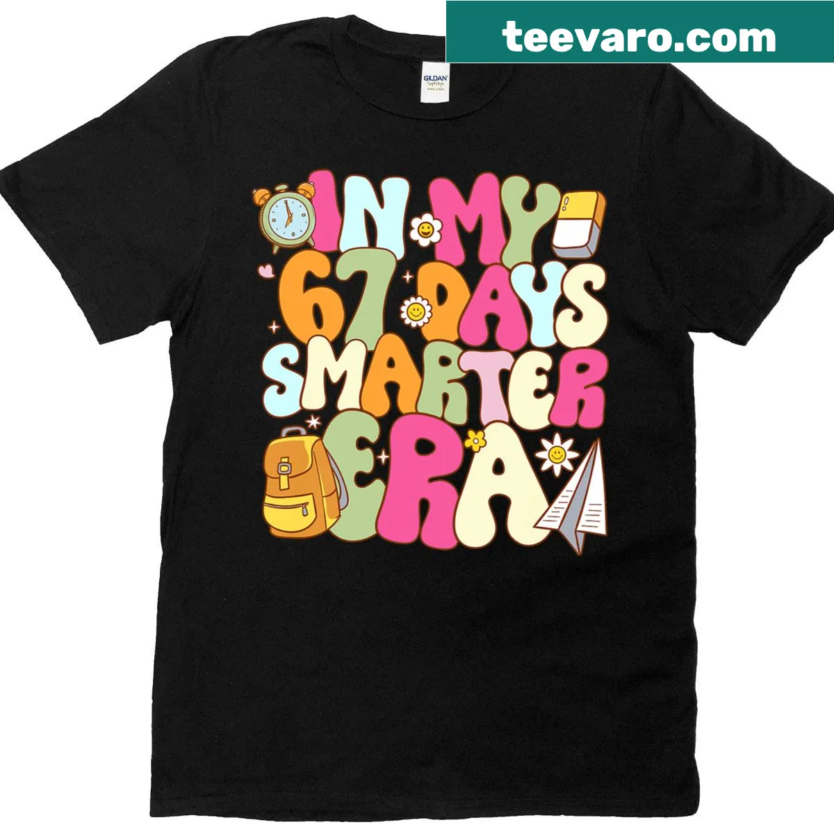 Teacher shirt with 'In My 67 Days Smarter Era' text in fun typography — on a men's t-shirt