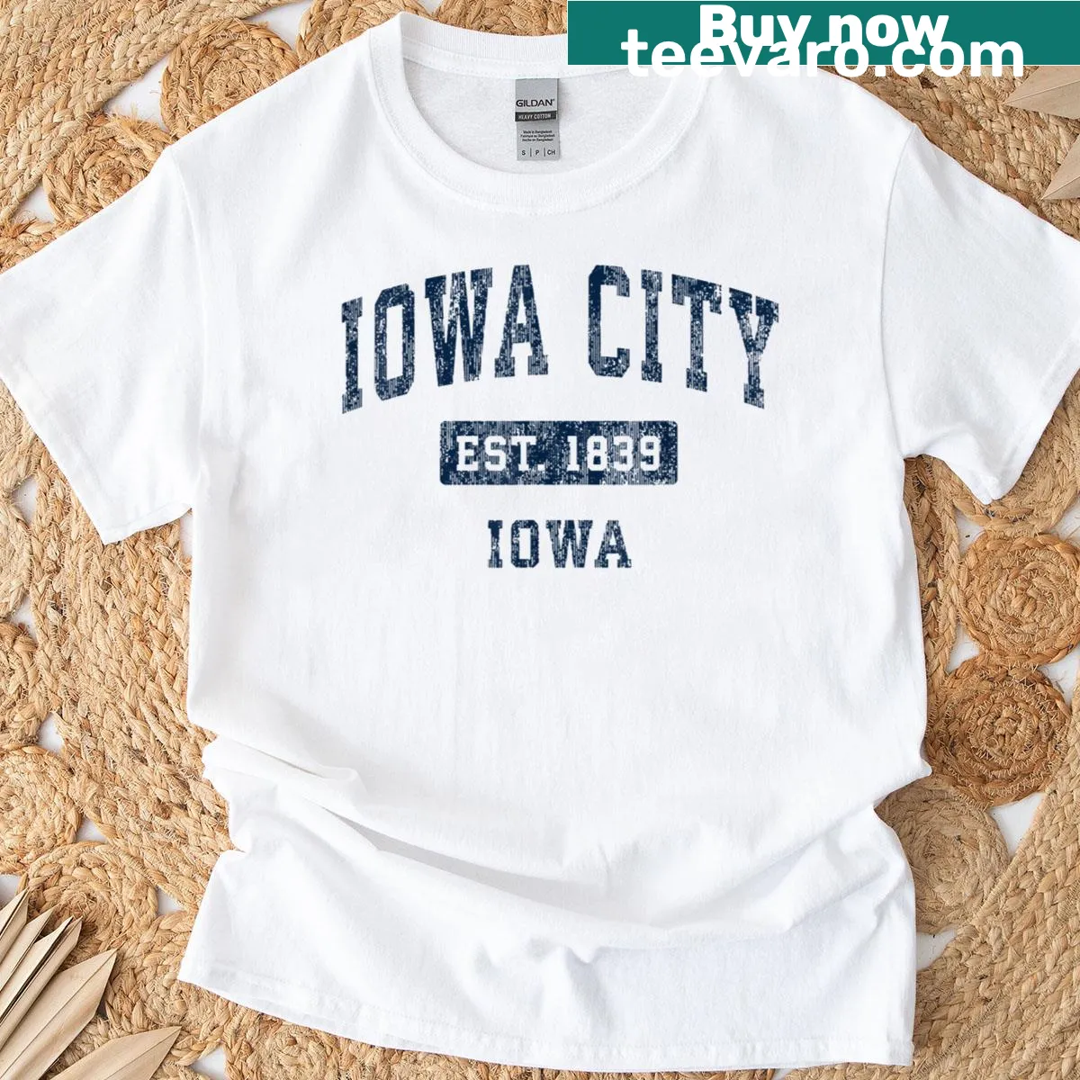 Vintage-style Iowa City t-shirt with established sports design — on a men's t-shirt