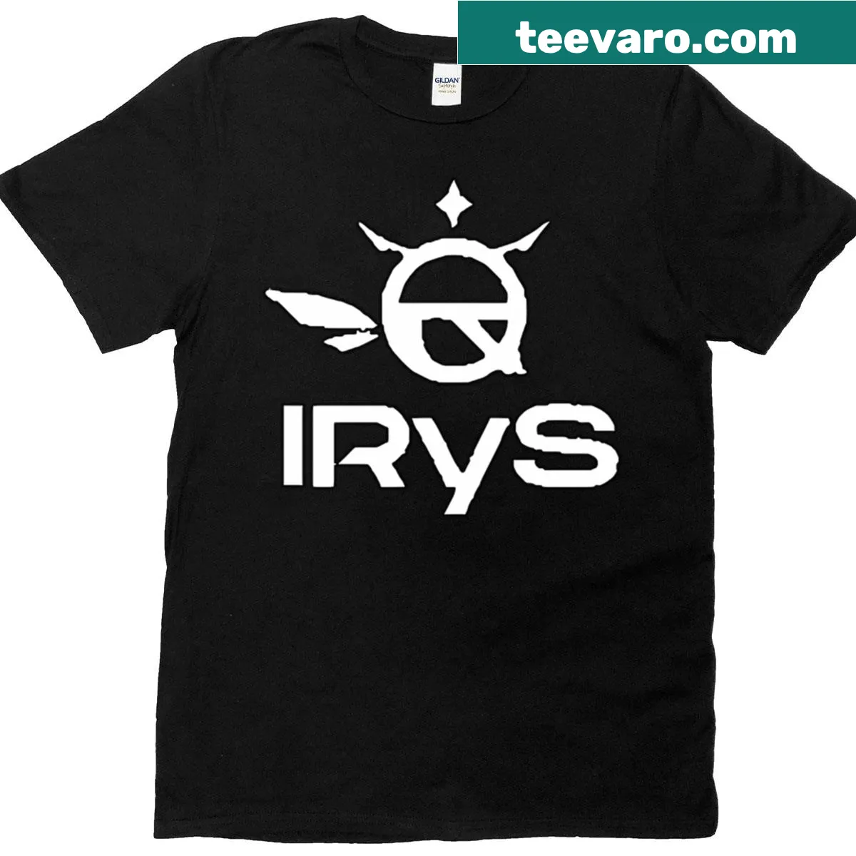 Irys logo t-shirt with bold typography — on a men's t-shirt