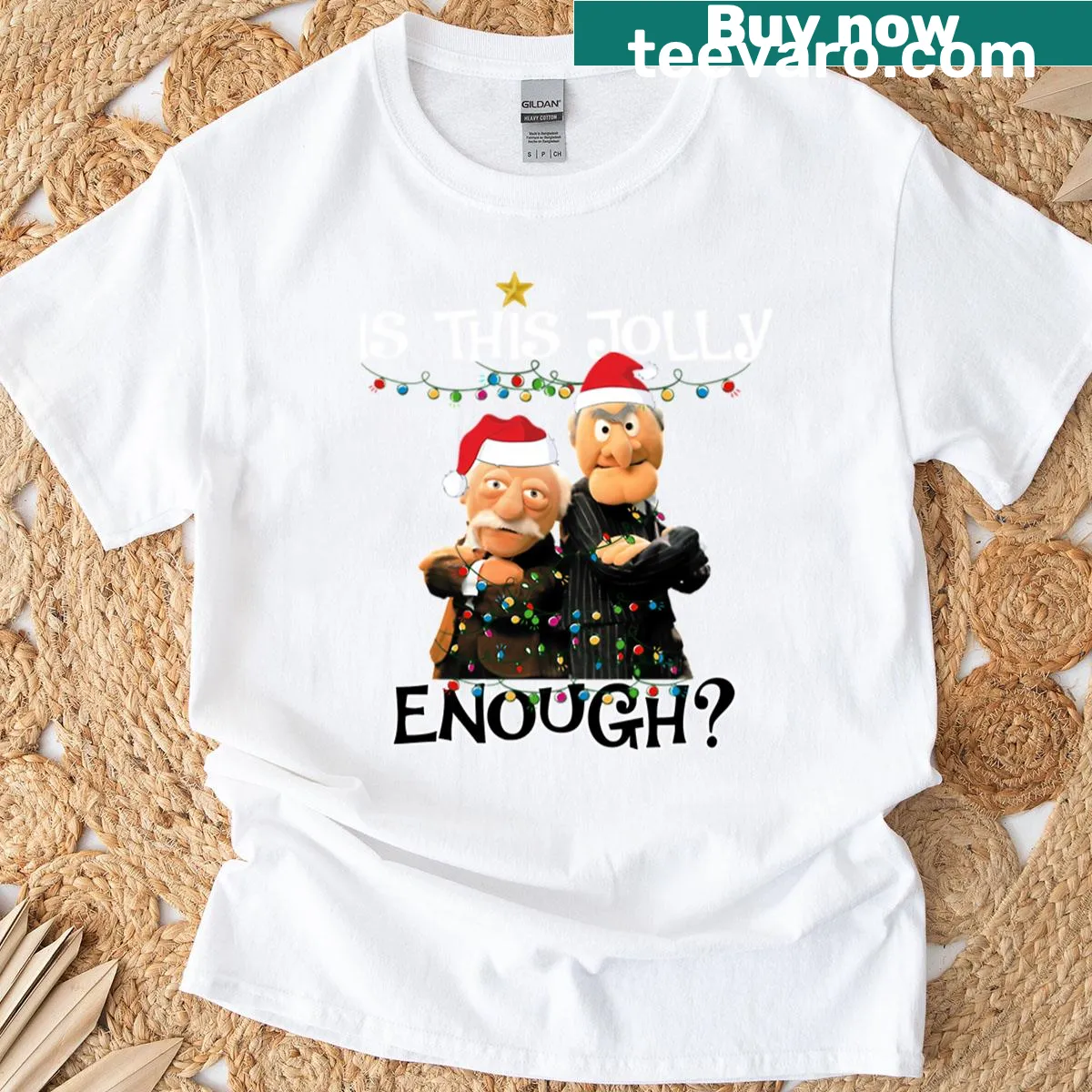 Statler and Waldorf Christmas meme T-shirt — on a men's t-shirt