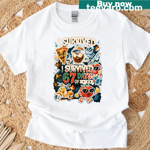 Funny T-shirt with 'I Survived 67 Days Of School' saying