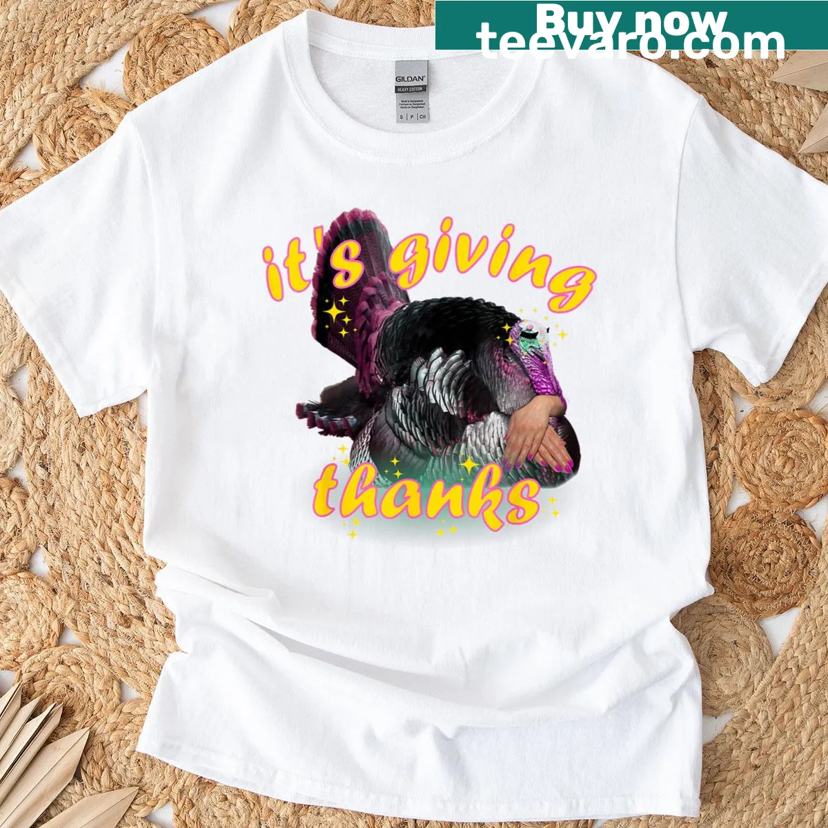 Funny Thanksgiving T-shirt featuring a turkey and the phrase 'It's Giving Thanks' — on a men's t-shirt