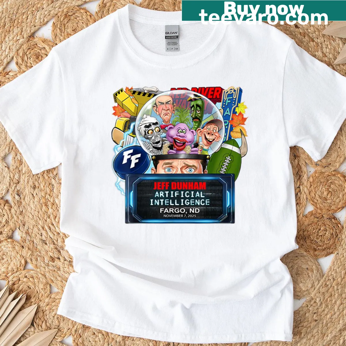 Jeff Dunham Fargo ND 2025 graphic t-shirt celebrating comedy. — on a men's t-shirt