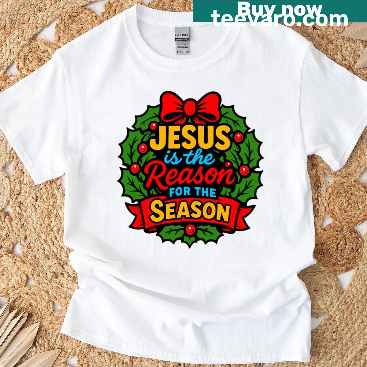 T-shirt with text: Jesus Is The Reason For The Season — on a men's t-shirt