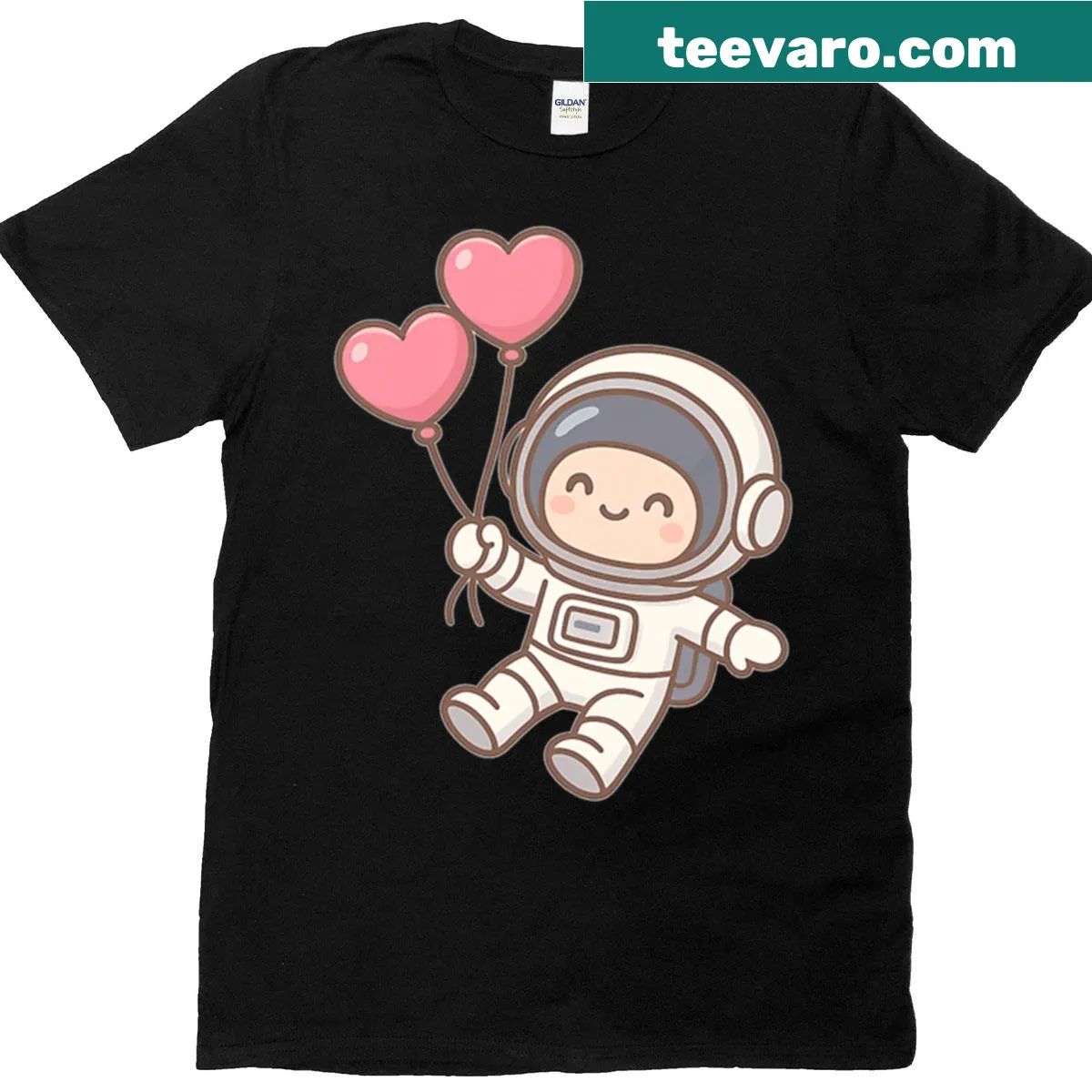 Kawaii astronaut t-shirt with heart balloon graphic — on a men's t-shirt