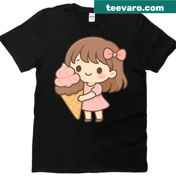 Kawaii T-shirt with a girl holding a giant ice cream cone