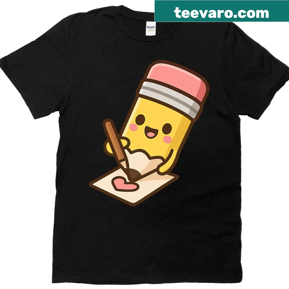 Kawaii pencil writing a love note on T-shirt — on a men's t-shirt