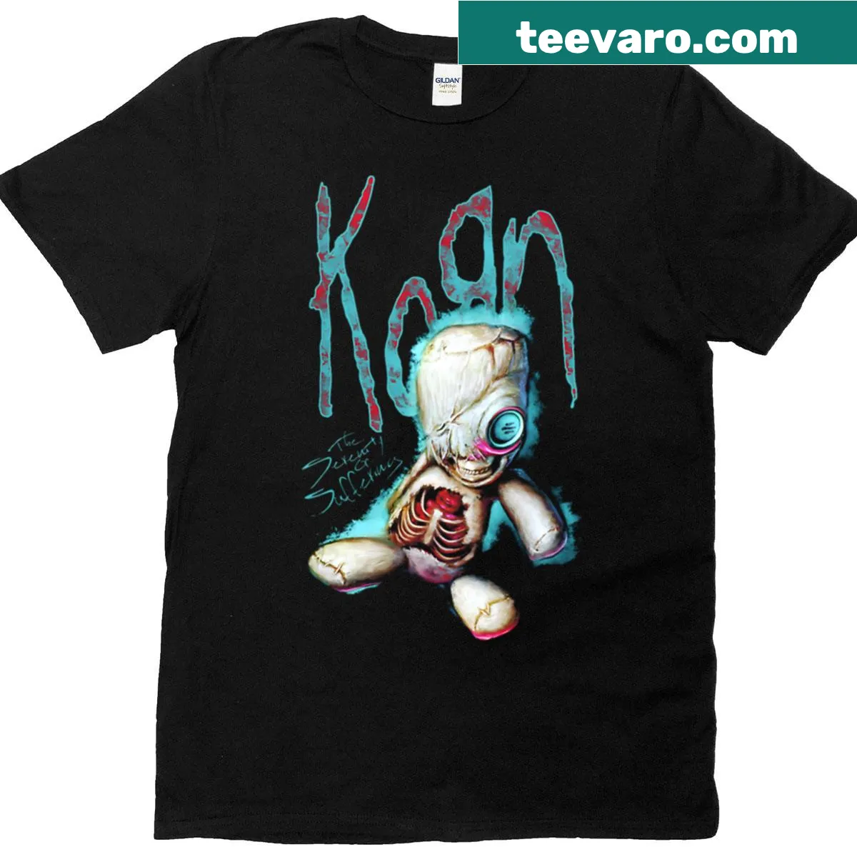 Vintage-style T-shirt with the Korn band logo in distressed design — on a men's t-shirt